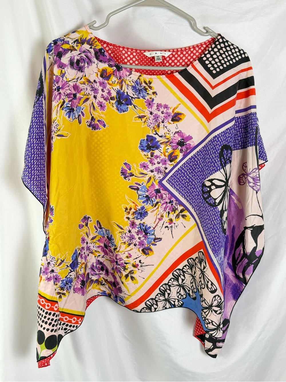CAbi 100% Silk Scarf Print Butterfly Floral Light Weight Poncho Top M - Picture 1 of 7